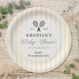 黄色名門私立校風のテニスカントリークラブベビーシャワー ペーパープレート