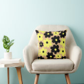 黄色名門私立校風の黒ヒッピー花柄 クッション (椅子)