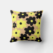 黄色名門私立校風の黒ヒッピー花柄 クッション (裏面)