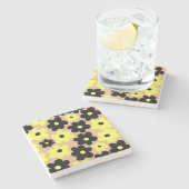 黄色名門私立校風の黒ヒッピー花柄 ストーンコースター (横)