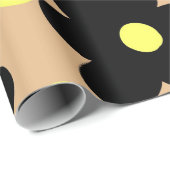 黄色名門私立校風の黒ヒッピー花柄 ラッピングペーパー (ロールコーナー)