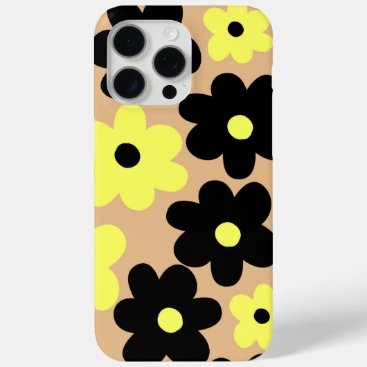 黄色名門私立校風の黒ヒッピー花柄 Case-Mate iPhoneケース (裏面)