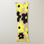 黄色名門私立校風の黒フローラシンプル花柄 ボディピロー (正面縦)