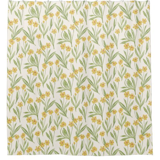 黄色図解入りの、写真付きのい円錐形の花 シャワーカーテン (正面)