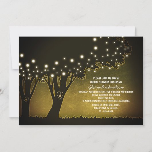 黄色夕べロマンチックツリーズブライダルシャワー招待状 招待状 (正面)