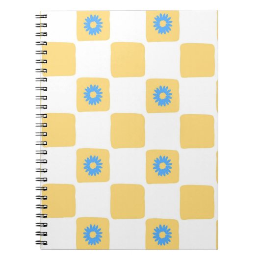 黄色市松模様に白青 ノートブック (正面)