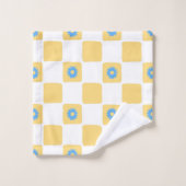 黄色市松模様に白青 バスタオルセット (ウォッシュタオル)