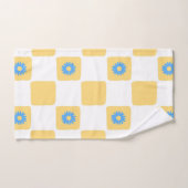 黄色市松模様に白青 バスタオルセット (ハンドタオル)