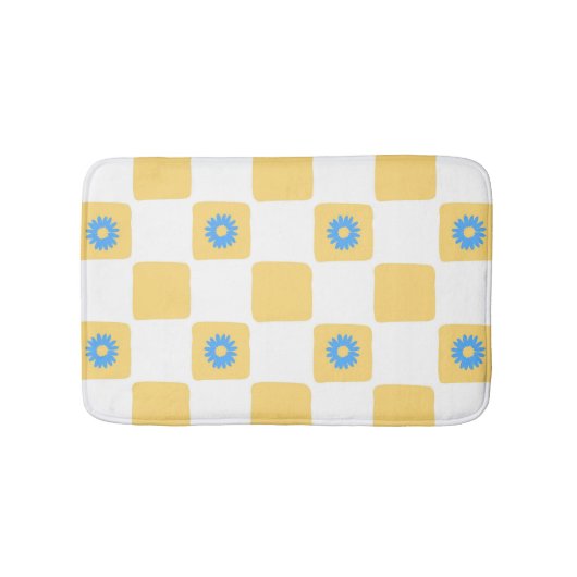 黄色市松模様に白青 バスマット (正面)