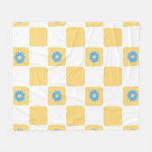 黄色市松模様に白青 フリースブランケット (正面(横))