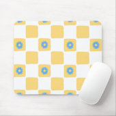 黄色市松模様に白青 マウスパッド (マウス)