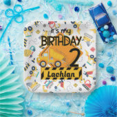 黄色建築トラック車2歳の誕生日 ペーパープレート (パーティー)