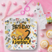 黄色建築トラック車2歳の誕生日 ペーパープレート (パーティー)