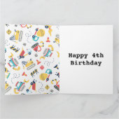 黄色建築トラック車4歳の誕生日 カード (内部)