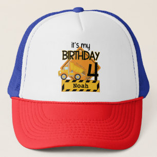 黄色建築トラック車4歳の誕生日 キャップ