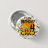 黄色建築トラック車4歳の誕生日 缶バッジ (正面&裏面)