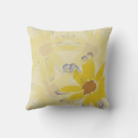 黄色抽象芸術デイジー花 クッション (裏面)