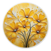 黄色抽象芸術水色フローラ セラミックノブ (正面)