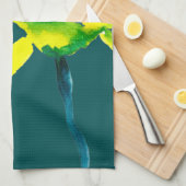 黄色抽象芸術水色ルーズフローラ キッチンタオル (四つ折り)