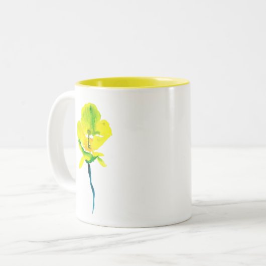 黄色抽象芸術水色ルーズフローラ ツートーンマグカップ (正面左)