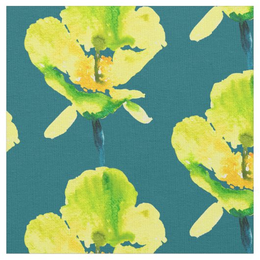 黄色抽象芸術水色ルーズフローラ ファブリック (クローズアップ)