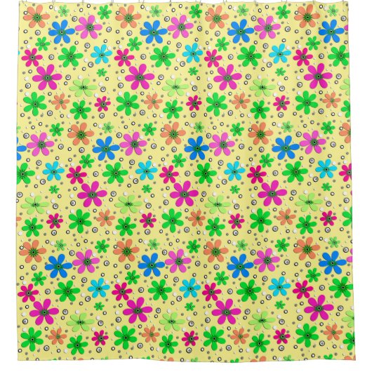 黄色数々のに鮮やかな色のカモミールの花 シャワーカーテン (正面)