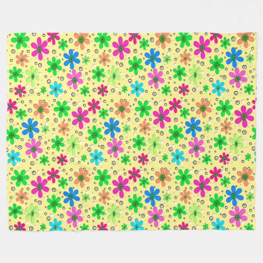 黄色数々のに鮮やかな色のカモミールの花 フリースブランケット (正面(横))