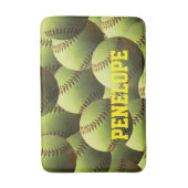 黄色文字の黄色いソフトボールの名前 バスマット (正面縦)