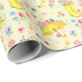 黄色春フローラ水彩包み紙- G ラッピングペーパー (ロールコーナー)
