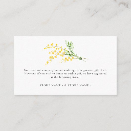 黄色春ミモサ結婚花の詳細 エンクロージャーカード (裏面)