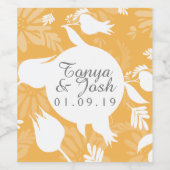 黄色植物花結婚柄 ワインラベル (シングルラベル)