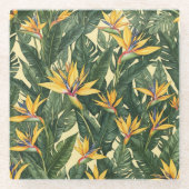 黄色極楽花柄 ガラスコースター (正面)