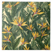 黄色極楽花柄 タイル (正面)