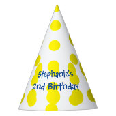 黄色水玉模様点在モノグラム誕生日 パーティーハット (正面)