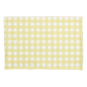 黄色淡い色のと白のギンガム 枕カバー