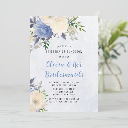 黄色淡い色のほこりっぽい青い牡丹の花嫁の昼食会 招待状 (スタンド正面)