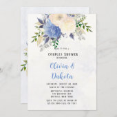 黄色淡い色のほこりっぽい青い牡丹フローラカップルのシャワー 招待状 (正面/裏面)