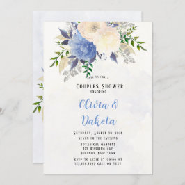 黄色淡い色のほこりっぽい青い牡丹フローラカップルのシャワー 招待状