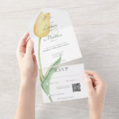 黄色淡い色のチューリップソロピモダンンクQRコード オールインワン招待状 (貼ってはがせる)