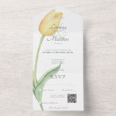 黄色淡い色のチューリップソロピモダンンクQRコード オールインワン招待状 (内側)