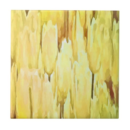 黄色淡い色のチューリップ芸術的抽象芸術 タイル (正面)