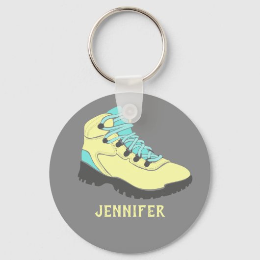 黄色淡い色のハイキングブパーソナライズされたートグレー キーホルダー (正面)