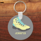 黄色淡い色のハイキングブパーソナライズされたートグレー キーホルダー (正面)