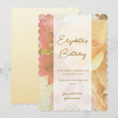 黄色淡い色のバラ誕生日招待状カード サンキューカード (正面/裏面)