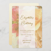 黄色淡い色のバラ誕生日招待状カード サンキューカード (正面/裏面)