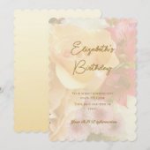 黄色淡い色のバラ誕生日招待状カード サンキューカード (正面/裏面)