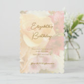 黄色淡い色のバラ誕生日招待状カード サンキューカード (スタンド正面)