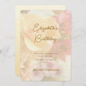 黄色淡い色のバラ誕生日招待状カード サンキューカード (正面/裏面)