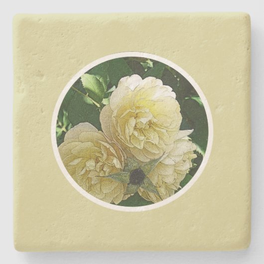 黄色淡い色のバラ/写真。デジタル効果 ストーンコースター (正面)