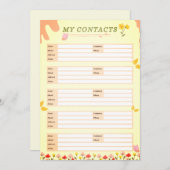 黄色淡い色のフローラマイ連絡シート 招待状 (正面/裏面)